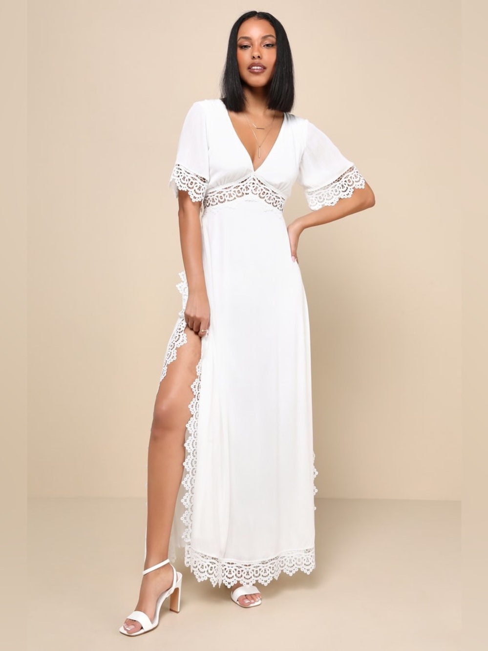 Lulus Sweeten the Occasion White Lace Maxi Dress Small NWT